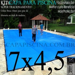 Capa para Piscina de Proteção e Cobertura Super Lona 7 x 4,5m PP/PE Azul Cinza com +58m+58p+3b