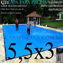 Capa para Piscina de Proteção e Cobertura Super Lona 5,5 x 3m PP/PE Azul Cinza com 46m+46p+1b