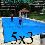 Capa para Piscina de Proteção e Cobertura Super Lona 5 x 3m PP/PE Azul Cinza com +44m+44p+1b