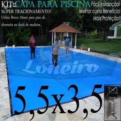 Capa para Piscina de Proteção e Cobertura Super Lona 5,5 x 3,5m PP/PE Azul Cinza com +48m+48p+1b