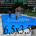 Capa para Piscina de Proteção e Cobertura Super Lona 6,5x 3,5m PP/PE Azul Cinza com +52m+52p+3b