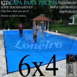 Capa para Piscina de Proteção e Cobertura Super Lona 6 x 4m PP/PE Azul Cinza com +52m+52p+3b
