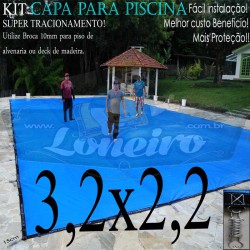 Capa para Piscina de Proteção e Cobertura Super Lona 3,2 x 2,2m PP/PE Azul/Cinza com +34m+34p+1b